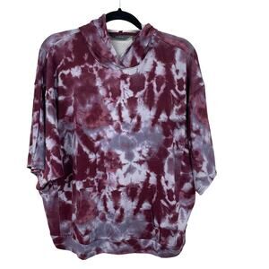 Any Body Short Sleeve Hooded Tie Dye Top Purple Burgundy Womens XS / Small